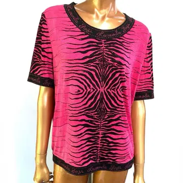 인기 이타리야 상의 티셔츠 반팔 큐빅 제브라 핑크 x 블랙