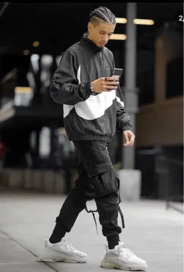 LAKENZIE 블랙 카고 팬츠 드로우 스트링 포함 L