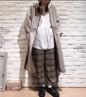 SM2 파이핑 롱 코트 노카라 베이지 프리 사이즈