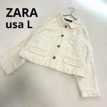 ZARA 자라 체크 무늬 자켓 골드 버튼 크림 아이보리 아우터