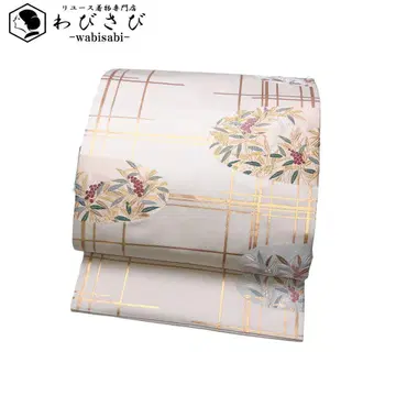 나고야 오비 남천 꽃 무늬 옅은 벚꽃색 금은사 O-4920