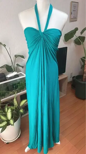 터콰이즈 슬리브리스 롱 원피스