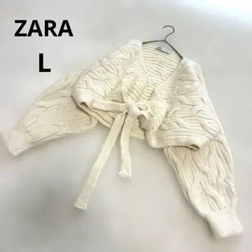 ZARA 자라 케이블 짜임 니트 가디건 리본 크롭 기장 화이트 L