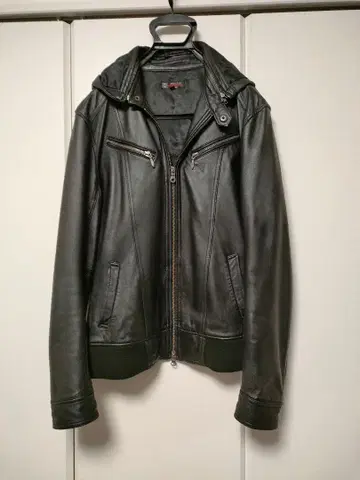 MICHEL KLEIN 미쉘클랑 후드 부착 가죽 재킷 50 사이즈 L