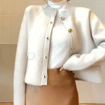 anuans 라쿤 블렌드 노카라 니트 자켓 아이보리