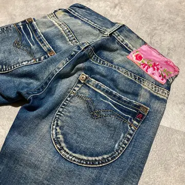 [ REPLAY ] 리플레이 여성용 로우라이즈 배기 플레어 데님 팬츠