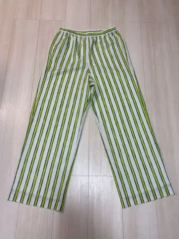 [ 미사용 ] 스트라이프 와이드 팬츠 화이트와 그린 야마다야 Aga