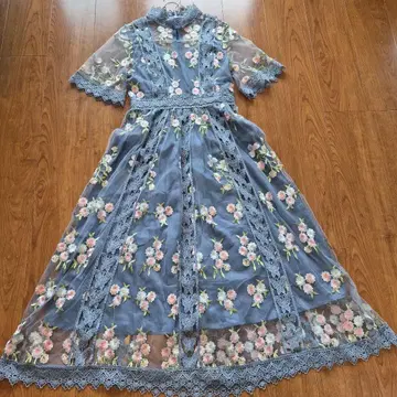 자수 롱 원피스 꽃무늬 튤 레이스 파티 드레스 결혼식 S M