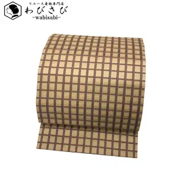 나고야 오비 격자 무늬에 추상 무늬 짚 색 O-4921