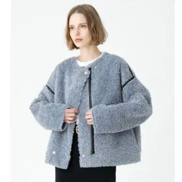 [ 알아바일/allureville ] 페이크 푸들 퍼 숏 블루종