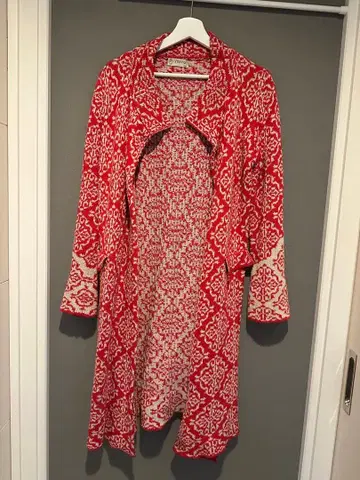 롱 니트 가디건 꽃무늬 빨흰 빈티지 VINTAGE 레트로