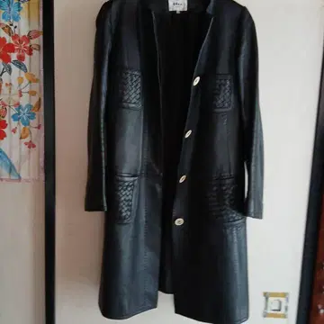 49AV. 블랙 가죽 롱 코트