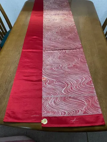 니시진 비단 붉은 물결 무늬 순수 실크 후쿠로 오비