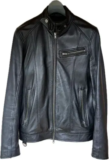 Liugoo 블랙 가죽 라이더 자켓