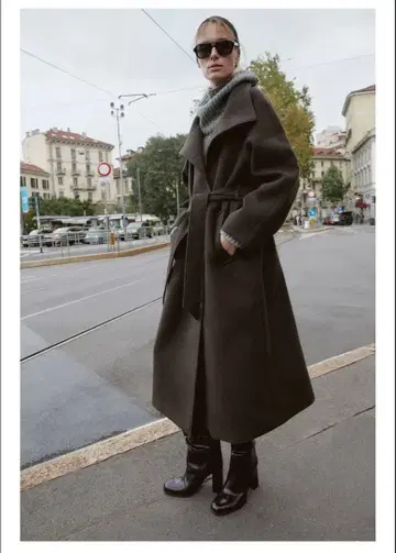 ZARA 소프트 하이넥 벨트 코트 브라운 S 사이즈