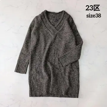 23구 니트 카멜 100% V넥 믹스 38