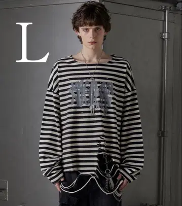 GRANCY 올 패턴 큐빅 그래픽 롱 T 그랑시 보더 L