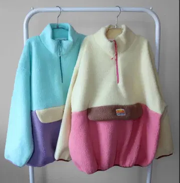 배색 플리스 아노락 하프 지퍼 한국 패션