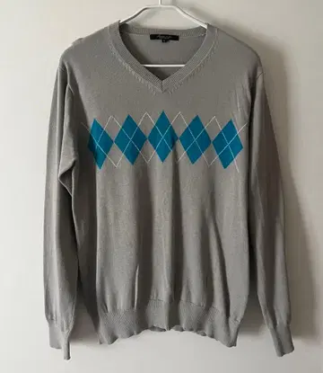 Rhythm of Life 그레이 스웨터 L 아가일 무늬 얇은 소재 V넥