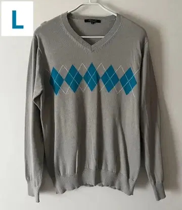 Rhythm of Life 그레이 스웨터 L 아가일 무늬 얇은 소재 V넥
