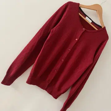 하이픈 가디건 니트 울 긴팔 보르도 크림슨 프리