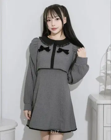 pium 더블 리본 레이어드 플레어 원피스