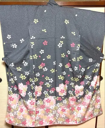 그레이 벚꽃 패턴 후리소데 기장 150 S