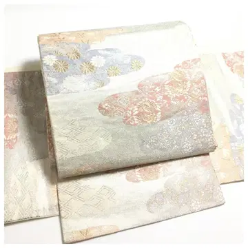 순수 실크 락 오비 후쿠로 오비 실버 구름 무늬 이중 북 만들기 오비