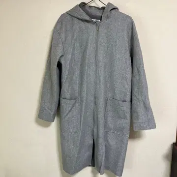 Hina Style 그레이 후드 부착 롱 코트