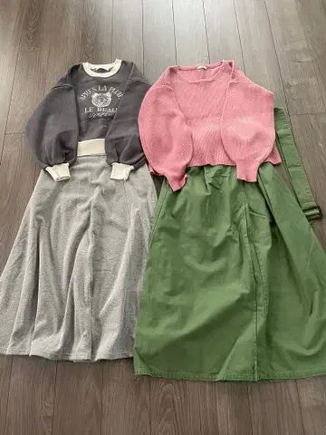 여성용 니트 맨투맨 롱 스커트 세트