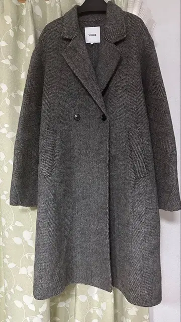 YIGUE 그레이 헤링본 롱 코트 L 사이즈