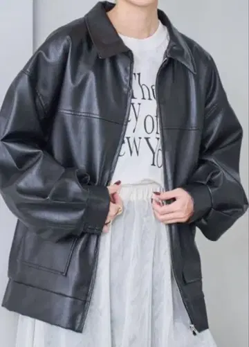 블랙 합성 피혁 가죽 자켓