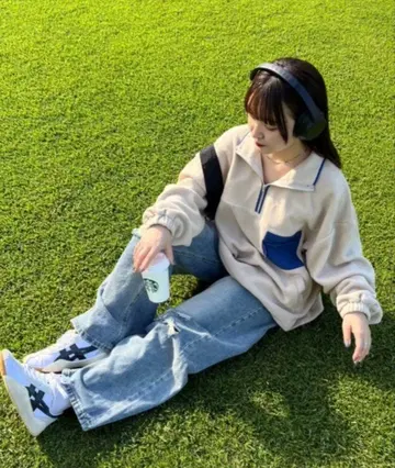 nemne 플리스 하프 지퍼 블루종