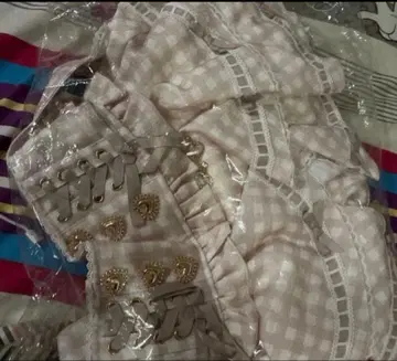 리즈리사 사다리 리본 깅엄 티어드 치마바지 핑크 정품