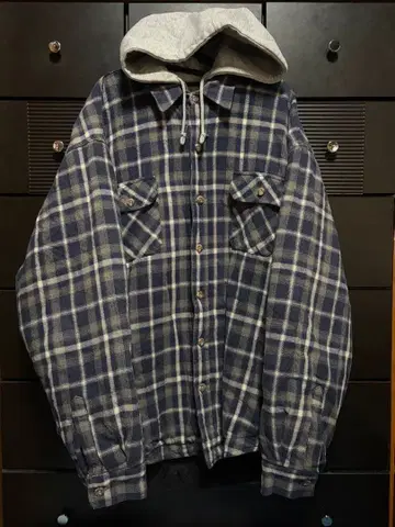 FIELD STREAM 네이비 그레이 체크 플란넬 자켓