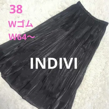 INDIVI 새틴 플리츠 스커트 다크 브라운 허리밴딩 워셔블 38