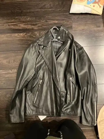 BC STOCK 블랙 가죽 더블 라이더 자켓