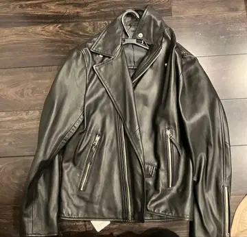 BC STOCK 블랙 가죽 더블 라이더 자켓