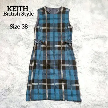 KEITH 키이스 체크 무늬 울 혼방 슬리브리스 원피스 38