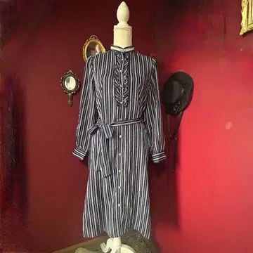 axesfemme 긴팔 원피스 네이비 컬러 스트라이프 셔츠 원피스