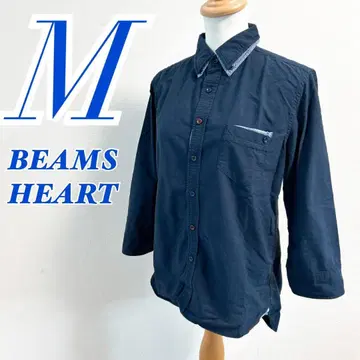 BEAMS HEART 빔즈 긴팔 셔츠 M 네이비 오피스