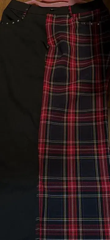 BODY LINE 펑크 록 블랙 체크 팬츠