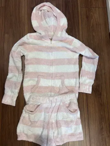 piqu 후드 부착 룸웨어 핑크 스트라이프