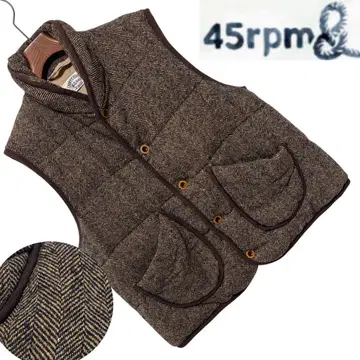 45rpm AI INDIGO 트위드 다운 베스트 인디고 헤링본