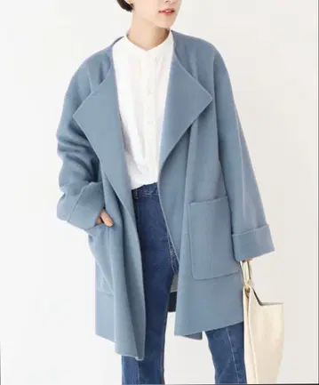 Spick & Span 울 노카라 미들 기장 코트