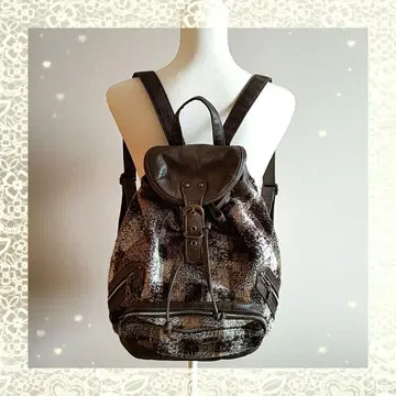 모리걸 백팩 y2k 체크 니트 브라운 인조 가죽 기믹 스터드