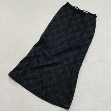 가르도 체크 롱 타이트 스커트 울 혼방 코드 벨트 레트로 Y2K F