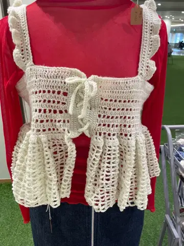 핸드메이드 아이보리 크로 셰 뜨개질 뷔스티에