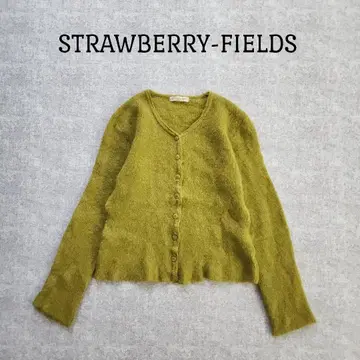 스트로베리 필드 긴팔 복슬복슬 가디건 숏 기장 옐로우 그린