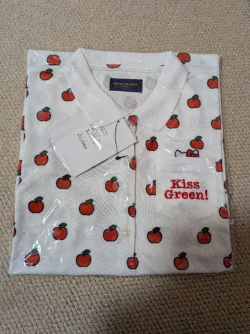 키스온더그린 키티 콜라보 사과 패턴 피케 셔츠 귀여운 골프웨어